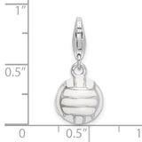 925 Sterling Silver 3-D Enameled Volleyball with Lobster Clasp Charm