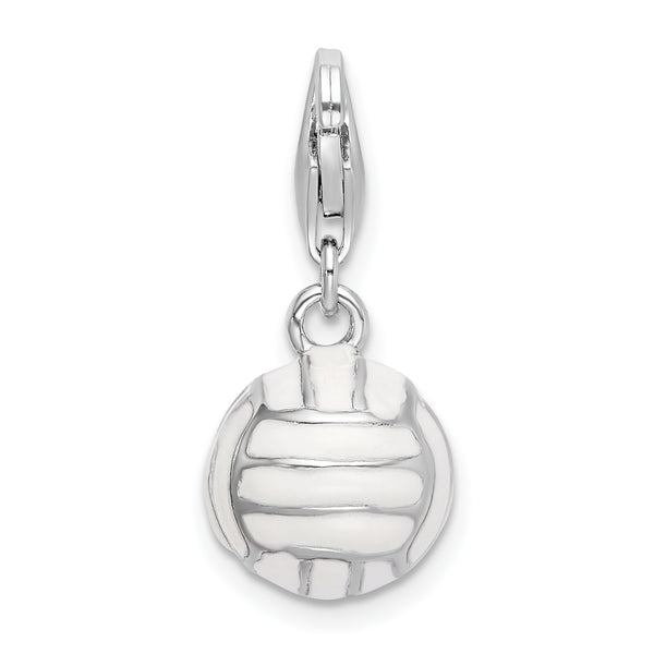 925 Sterling Silver 3-D Enameled Volleyball with Lobster Clasp Charm