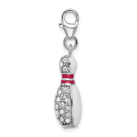925 Sterling Silver 3-D Enameled Bowling Pin with Lobster Clasp Charm