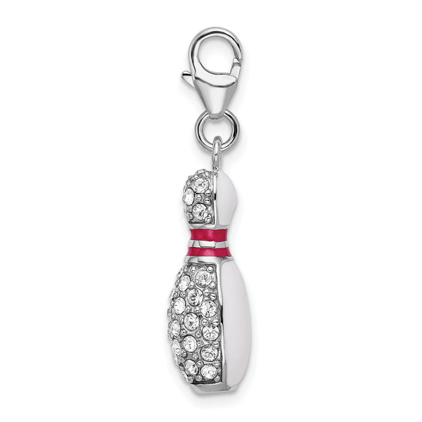 925 Sterling Silver 3-D Enameled Bowling Pin with Lobster Clasp Charm