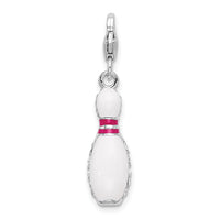 925 Sterling Silver 3-D Enameled Bowling Pin with Lobster Clasp Charm