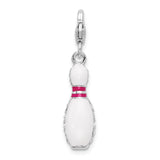 925 Sterling Silver 3-D Enameled Bowling Pin with Lobster Clasp Charm
