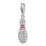 925 Sterling Silver 3-D Enameled Bowling Pin with Lobster Clasp Charm