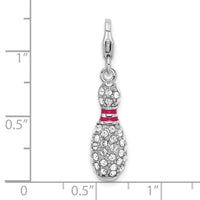 925 Sterling Silver 3-D Enameled Bowling Pin with Lobster Clasp Charm
