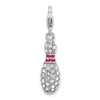 925 Sterling Silver 3-D Enameled Bowling Pin with Lobster Clasp Charm