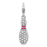 925 Sterling Silver 3-D Enameled Bowling Pin with Lobster Clasp Charm