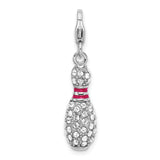 925 Sterling Silver 3-D Enameled Bowling Pin with Lobster Clasp Charm