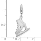 925 Sterling Silver 3D Ice Skate with with Lobster Clasp Charm
