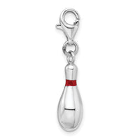 Amore LaVita Sterling Silver Enameled Bowling Pin with Lobster Clasp Charm
