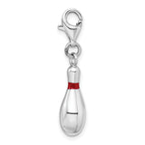 Amore LaVita Sterling Silver Enameled Bowling Pin with Lobster Clasp Charm