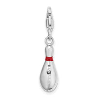 Amore LaVita Sterling Silver Enameled Bowling Pin with Lobster Clasp Charm