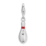 Amore LaVita Sterling Silver Enameled Bowling Pin with Lobster Clasp Charm