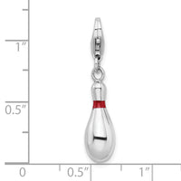 Amore LaVita Sterling Silver Enameled Bowling Pin with Lobster Clasp Charm