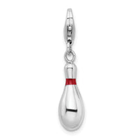 Amore LaVita Sterling Silver Enameled Bowling Pin with Lobster Clasp Charm