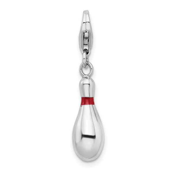 Amore LaVita Sterling Silver Enameled Bowling Pin with Lobster Clasp Charm