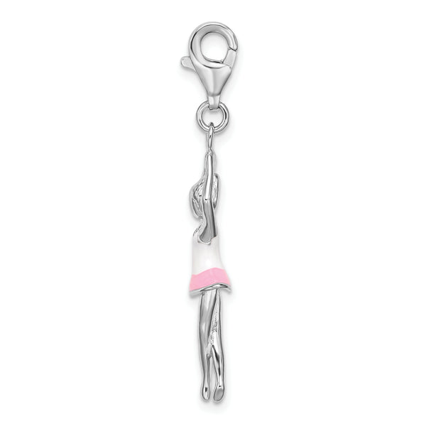 White and Pink 3D Enamel Ballerina Charm in Sterling Silver