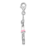White and Pink 3D Enamel Ballerina Charm in Sterling Silver