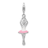 White and Pink 3D Enamel Ballerina Charm in Sterling Silver
