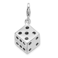 Amore LaVita Sterling Silver 3-D Swarovski Element Die with Lobster Clasp Charm