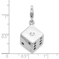 Amore LaVita Sterling Silver 3-D Swarovski Element Die with Lobster Clasp Charm