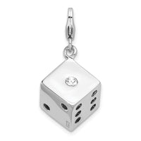 Amore LaVita Sterling Silver 3-D Swarovski Element Die with Lobster Clasp Charm