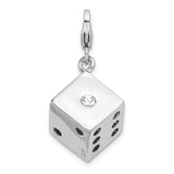Amore LaVita Sterling Silver 3-D Swarovski Element Die with Lobster Clasp Charm