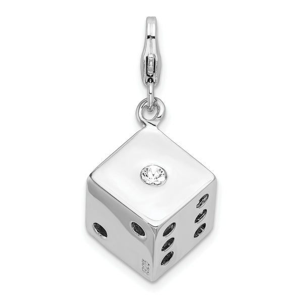 Amore LaVita Sterling Silver 3-D Swarovski Element Die with Lobster Clasp Charm