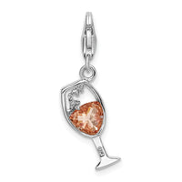 Open Champagne Glass with Cubic Zirconia Clipable Charm