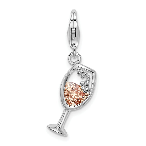 Open Champagne Glass with Cubic Zirconia Clipable Charm