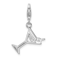 925 Sterling Silver Crystal Martini Glass with Lobster Clasp Charm