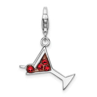 925 Sterling Silver Crystal Martini Glass with Lobster Clasp Charm