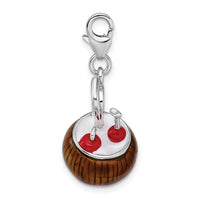 Sterling Silver 3-D Enameled Pina Colada W/Lobster Claw Clasp Clasp Charm Charms