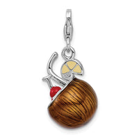 Sterling Silver 3-D Enameled Pina Colada W/Lobster Claw Clasp Clasp Charm Charms