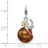 Sterling Silver 3-D Enameled Pina Colada W/Lobster Claw Clasp Clasp Charm Charms