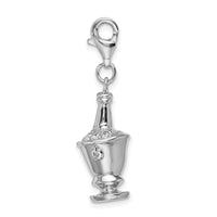 Sterling Silver 3-D CZ Champagne In Ice Bucket W/Lobster Claw Clasp Clasp Charm Charms