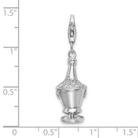 Sterling Silver 3-D CZ Champagne In Ice Bucket W/Lobster Claw Clasp Clasp Charm Charms