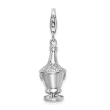Sterling Silver 3-D CZ Champagne In Ice Bucket W/Lobster Claw Clasp Clasp Charm Charms