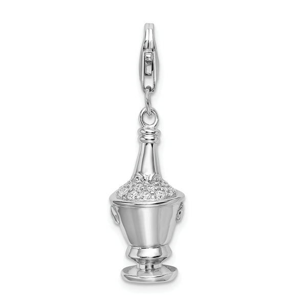 Sterling Silver 3-D CZ Champagne In Ice Bucket W/Lobster Claw Clasp Clasp Charm Charms