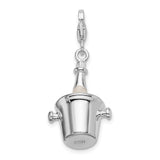 Sterling Silver Enamel Champagne Bottle In Ice Bucket W/Lobster Claw Clasp Charm Charms