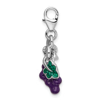 Sterling Silver 3-D Enameled Grapes W/Lobster Claw Clasp Clasp Charm Charms