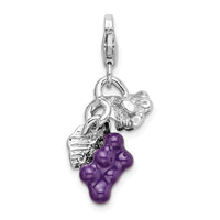Sterling Silver 3-D Enameled Grapes W/Lobster Claw Clasp Clasp Charm Charms