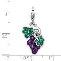 Sterling Silver 3-D Enameled Grapes W/Lobster Claw Clasp Clasp Charm Charms