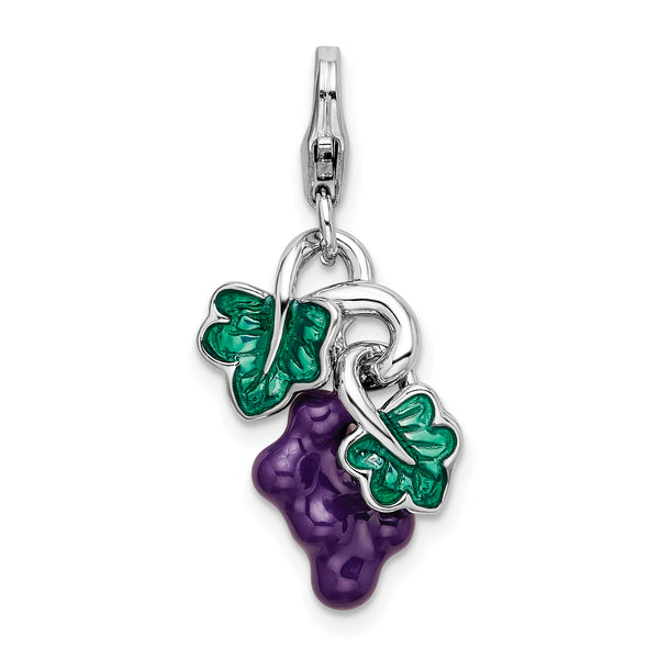 Sterling Silver 3-D Enameled Grapes W/Lobster Claw Clasp Clasp Charm Charms