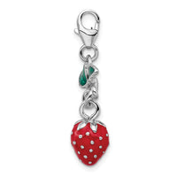 Sterling Silver 3-D Enameled Strawberry with Lobster Clasp Charm