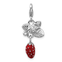 Sterling Silver 3-D Enameled Strawberry with Lobster Clasp Charm