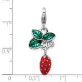 Sterling Silver 3-D Enameled Strawberry with Lobster Clasp Charm