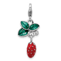 Sterling Silver 3-D Enameled Strawberry with Lobster Clasp Charm