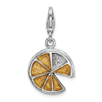 925 Sterling Silver 3-D Yellow Enamel Lemon Wedge with Lobster Clasp Charm