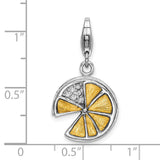 925 Sterling Silver 3-D Yellow Enamel Lemon Wedge with Lobster Clasp Charm