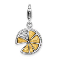 925 Sterling Silver 3-D Yellow Enamel Lemon Wedge with Lobster Clasp Charm
